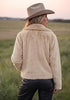 Beige Women's Cropped Fluffy Faux Fur Coat — Oversized Lapel Jacket with Button Down Closure & Warm Lining