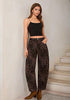 Brown Leopard Women's Trendy Leopard Barrel Jeans — High Waisted Baggy Wide Leg Stretchy Denim Pants with Front Seam & Ankle Length