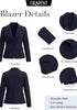 Navy Blue Women's  Peplum Suit Jacket Blazer, Tailored Fitted Long Sleeve with Built-in Shoulder Pads, Dressy Casual for Office, Business & Everyday Wear