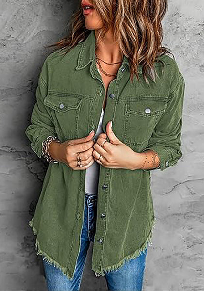 Elm Green Button-Up Oversized Women's Denim Shacket