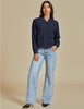 Navy Blue Women's Casual Fully Buttoned Jackets Baseball Collar Front Pocket Moderate Fit Slight Stretch.