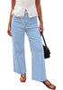 GRAPENT Women's High Waisted Scalloped Ankle Jeans | Stretchy Denim, Straight Wide Leg, 27.5