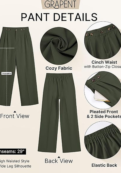 GRAPENT Women's High Waisted Wide Leg Work Pants | Elastic Back Waist, Front Pleated, Business Casual Office Outfits