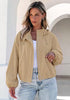 Beige Women's Trendy Funnel Neck Bomber Jacket — Oversized Cropped Zip Up Hooded Jacket with Stand Collar & Elastic Cuff Hem