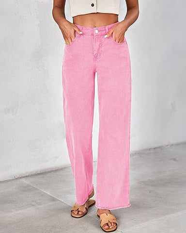 Gossamer Pink Women's Straight Leg Pull On Denim Pant High Waisted Stretch