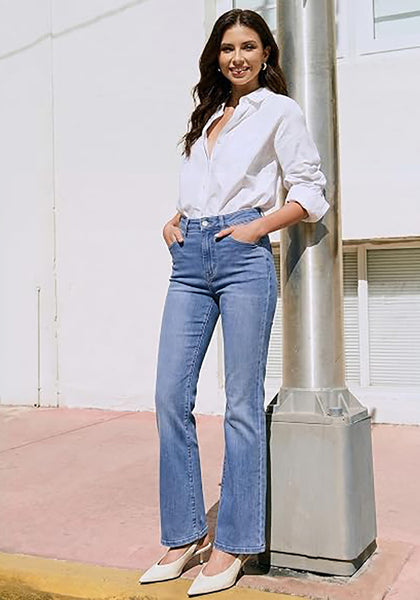 GRAPENT Women's Trendy High Rise Flare Jeans | Stretchy Denim, Wide Leg, 30.5" Inseam, 90s Retro, Business Casual & Everyday Wear