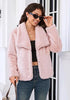 Light Pink Wide Lapel Faux Fur Coat for Women — Oversized Dropped Shoulder Jacket with Side Pockets & Snap Buttons