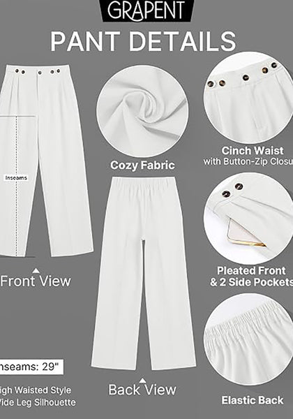 GRAPENT Women's High Waisted Wide Leg Work Pants | Elastic Back Waist, Front Pleated, Business Casual Office Outfits