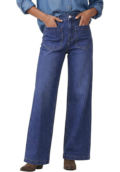 GRAPENT Women's High Waisted Wide Leg Jeans | Soft Stretch Denim, Patch Pocket, 29.5" Inseam, Full Length, Casual Work Outfits