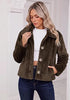 Brown Women's Cropped Fluffy Faux Fur Coat — Oversized Lapel Jacket with Button Down Closure & Warm Lining