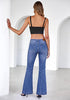Medium Blue Flare Jeans for Women Mid Rise Bootcut Denim Pants Distressed Stretchy Retro Y2K Washed Date Night Outfit Nashville Western Style