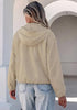 Light Taupe Women's Trendy Funnel Neck Bomber Jacket — Oversized Cropped Zip Up Hooded Jacket with Stand Collar & Elastic Cuff Hem