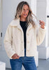 White Women's Cropped Fluffy Faux Fur Coat — Oversized Lapel Jacket with Button Down Closure & Warm Lining