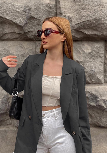 Dark Gray Women's Office Fashion Blazer Casual Business Jacket Long Sleeve