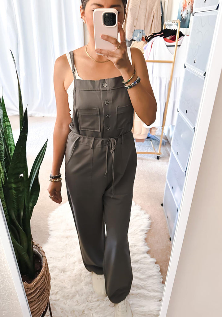 Gray Women's Button Down Pocket Straight Leg Vintage Casual Overalls ...