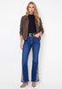 Classic Blue  Women's Floral Embroidery Flare Jeans — High Waisted Stretchy Bootcut Denim with Raw Frayed Hem & Retro Distressed Wash