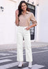 GRAPENT Women's High Waisted Scalloped Ankle Jeans | Stretchy Denim, Straight Wide Leg, 27.5
