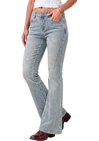 Vintage Blue Flare Jeans for Women Mid Rise Bootcut Denim Pants Distressed Stretchy Retro Y2K Washed Date Night Outfit Nashville Western Style
