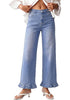 GRAPENT Women's High Waisted Ruffle Hem Wide Leg Jeans | Stretch Denim, 27.5