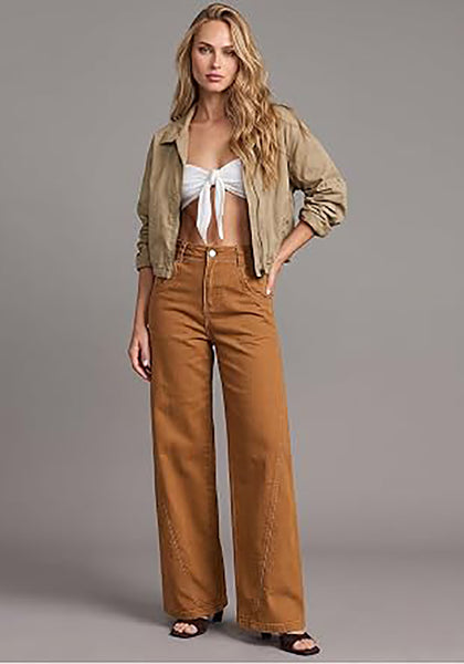 Camel Brown Women's Wide Leg High Waist Stretch Jeans Baggy Straight Leg Denim Pants,  29.5 Inch Inseam Angled Side Seam, Country Concert Western Style