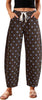 GRAPENT Women's High Rise Polka Dot Barrel Jeans | Stretch Denim, Elastic Drawstring Waist, 27