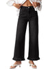 GRAPENT Women's High Waisted Ruffle Hem Wide Leg Jeans | Stretch Denim, 27.5