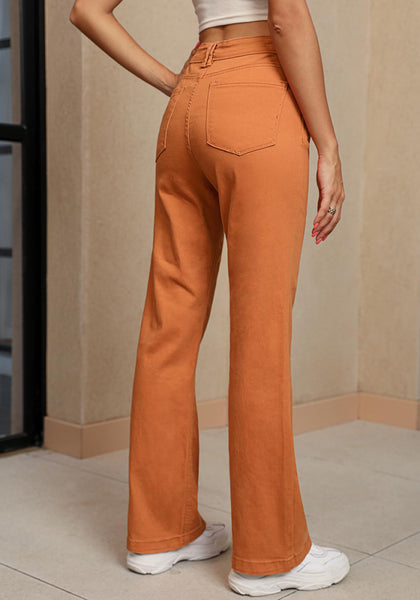 Burnt Orange Mid-Waisted Stretchable Straight Leg Denim Jeans