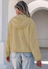 Khaki Women's Trendy Funnel Neck Bomber Jacket — Oversized Cropped Zip Up Hooded Jacket with Stand Collar & Elastic Cuff Hem