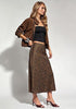 Dark Brown Cheetah Women's Leopard Print Satin Maxi Skirt — High Waisted Bias Cut A Line Slip Skirt with Stretchy Elastic Waistband