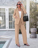Beige Women's 2 Piece Double Breasted Pantsuit — Double Breasted, Wide Leg & Structured Shoulders, Professional Dressy Pantsuit Set, Office Chic, 2026 Fall Fashion