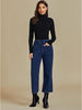 Dark Blue Women's Cropped Denim High Waisted Jeans Stretch Wide Leg