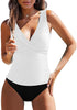 Tankini Tops for Women Deep V Neck Front Ruched  Swimwear with Adjustable Wide Straps
