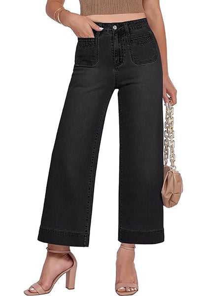 Women's High Waisted Wide Leg Cropped Denim Jeans Fashion Casual Jeans