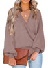 LookbookStore  Twilight Mauve Women's Knit Long Sleeve Faux Wrap Surplice V Neck Sweater Top