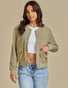 Pale Olive Green Women's Casual Fully Buttoned Jackets Baseball Collar Front Pocket Moderate Fit Slight Stretch.