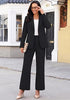 Black Women's 2 Piece Pant Suits, Business Casual Buttoned Blazer and High Waisted Bootcut Pants Set, 29