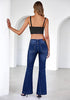 Nightfall Blue Flare Jeans for Women Mid Rise Bootcut Denim Pants Distressed Stretchy Retro Y2K Washed Date Night Outfit Nashville Western Style