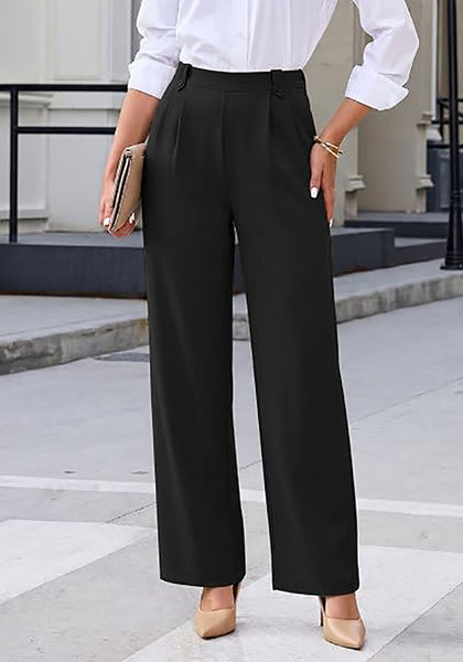 GRAPENT Women's Wide Leg Dress Pants | Pull On Closure, High Waisted, Elastic Back Waist, Front Pleated, Business Casual Office Wear