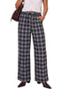 GRAPENT Women's High Waisted Wide Leg Plaid Pants | Tartan Pattern, Elastic Waist Drawstring, Pockets, Relaxed Fit, Casual Daily Fall Outfits