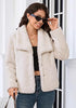 Cloud Cream Wide Lapel Faux Fur Coat for Women — Oversized Dropped Shoulder Jacket with Side Pockets & Snap Buttons