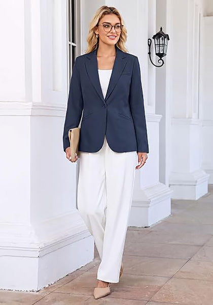 GRAPENT Women's Business Casual Blazer | Notched Lapel, Shoulder Pads, Single Button, 2 Pockets, Work Office Interview Outfits