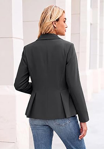 Charcoal Women's  Peplum Suit Jacket Blazer, Tailored Fitted Long Sleeve with Built-in Shoulder Pads, Dressy Casual for Office, Business & Everyday Wear