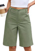 LookbookStore Women's Olivine High Waisted Knee Length Bermuda Shorts Casual Dressy Chino Shorts with Elastic Waist and Patch Pockets