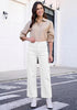 GRAPENT Women's High Waisted Scalloped Ankle Jeans | Stretchy Denim, Straight Wide Leg, 27.5