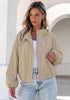 Light Taupe Women's Trendy Funnel Neck Bomber Jacket — Oversized Cropped Zip Up Hooded Jacket with Stand Collar & Elastic Cuff Hem