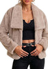 Khaki Wide Lapel Faux Fur Coat for Women — Oversized Dropped Shoulder Jacket with Side Pockets & Snap Buttons