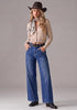 Darkness Blue  Women's Wide Leg High Waist Stretch Jeans Baggy Straight Leg Denim Pants,  29.5 Inch Inseam Angled Side Seam, Country Concert Western Style