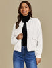 Cream White Women's Casual Fully Buttoned Jackets Baseball Collar Front Pocket Moderate Fit Slight Stretch.