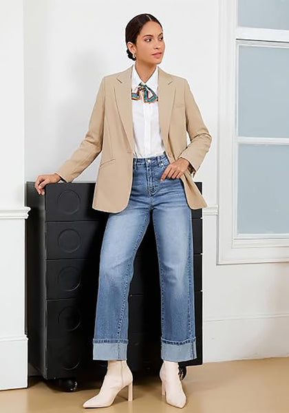 GRAPENT Women's Business Casual Blazer | Notched Lapel, Shoulder Pads, Single Button, 2 Pockets, Work Office Interview Outfits