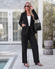 Black Women's 2 Piece Double Breasted Pantsuit — Double Breasted, Wide Leg & Structured Shoulders, Professional Dressy Pantsuit Set, Office Chic, 2026 Fall Fashion